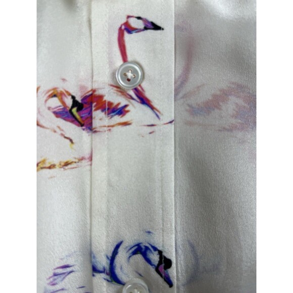 Marc Jacob’s Blouse Womens 4 Sheer Silk Swans Print Chic Career Light Academia - Picture 3 of 11